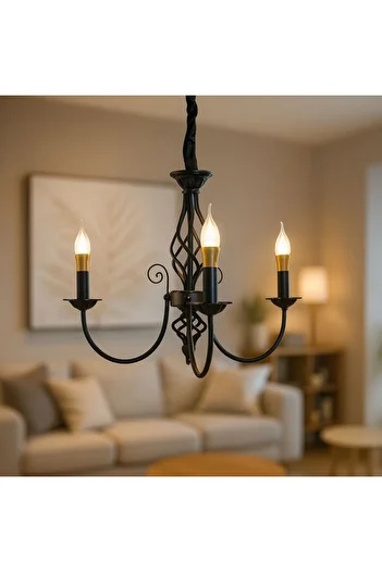 Alista Home Lustra VINTAGE, tip Pendul cu brate, ANJOU, Circulara, 3 xE 14, Metal, Negru