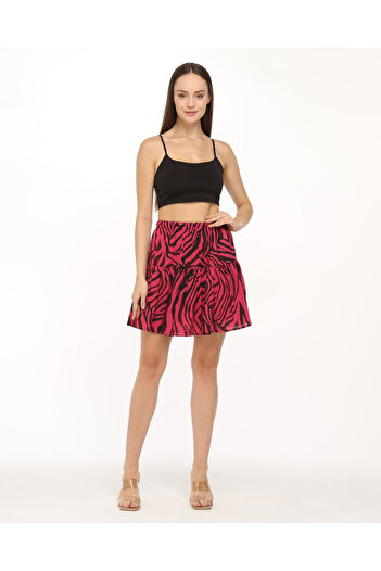 BNZ TEKSTİL Zebra Patterned Chiffon Crepe Fabric Pink Shorts Skirt