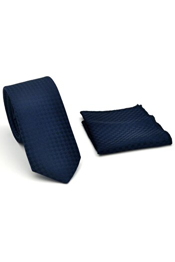 Gaffy Темно-синій тканий краватка з квадратним візерунком і кишенькою, slim fit // SDK-2503-2