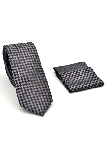 Gaffy Brown Piti Square Patterned Mink Woven Fabric Handkerchief Slim Fit Tie // Sdk-2503-3