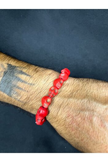 Mos Tespih Coral Stone Natural Stone Skull Bracelet