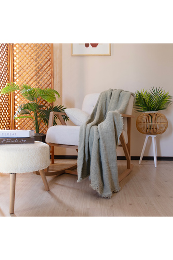 Püskül Tekstil Luxury Muslin Throw Blanket Wide 135X170Cm-100% Cotton Soft Quality Muslin Sofa Cover & Shawl