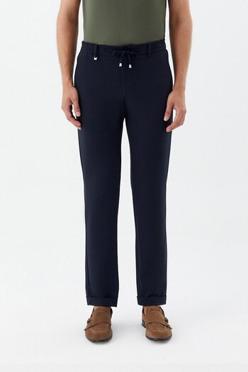 Sabri Özel Regular fit men's trousers with elastic waistband navy blue
