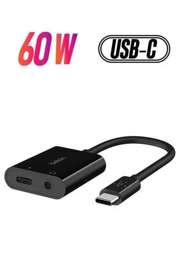 Belkin محول شحن Rockstar 3.5 مم Audio + USB-C أسود
