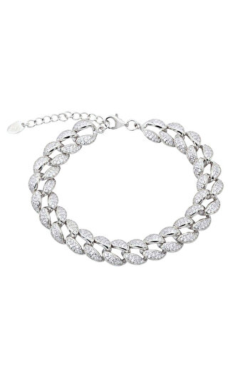Bijuteria SORELLY Bratara Argint Cuban Link cu Pietre Zirconia Albe