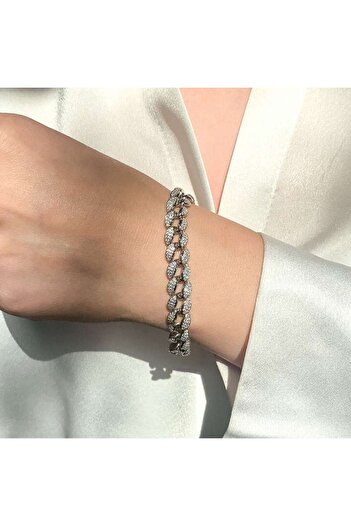 Bijuteria SORELLY Bratara Argint Cuban Link cu Pietre Zirconia Albe