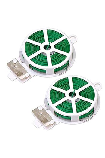 Generic 2-Pack x 164 Ft(50m) Twist Ties，Green Coated Garden Plant Ties with Cutter for Gardening and Office