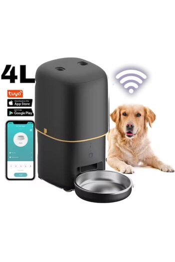 AMYMAT Smart Automatic Feeder Dispenser 4L for Cats and Dogs, WiFi 2.4G, App Control Tuya, Programmable Por