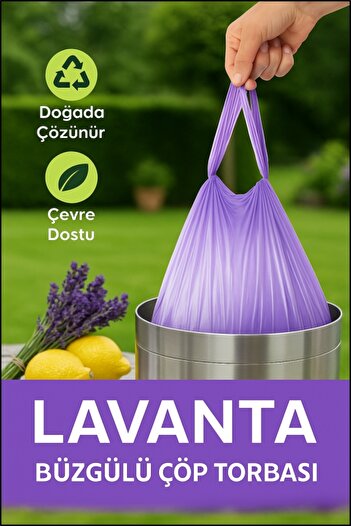 COZLEY 30 Adet Lavanta Kokulu Büzgülü Orta Boy Avantaj Paket Çöp Poşetleri Çöp Torbaları 55x60 CM