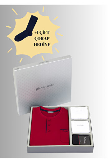 Pierre Cardin Cotton Claret Red 5-Piece Special Boxed Groom Dowry Set (+1 Pair of Socks Gift) 3Sq1Ek1Kt1.5.L