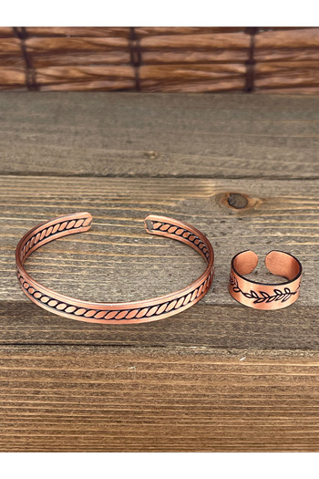 Rupen Kraft Adjustable Measure Pure Copper Bracelet Ring Set Copper Bracelet Copper Ring Set