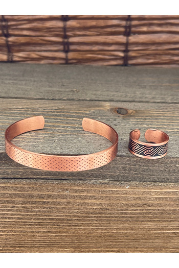 Rupen Kraft Adjustable Measure Pure Copper Bracelet Ring Set Copper Bracelet Copper Ring Set