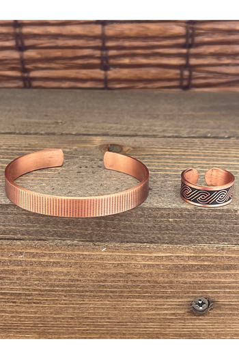 Rupen Kraft Adjustable Measure Pure Copper Bracelet Ring Set Copper Bracelet Copper Ring Set