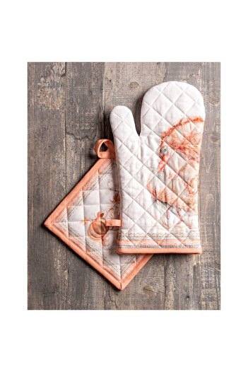 OEM Set kitchen glove, Maison d'Hermine, 19x33 cm, pot holder 20x20 cm, 100% cotton, heat resistant, aut
