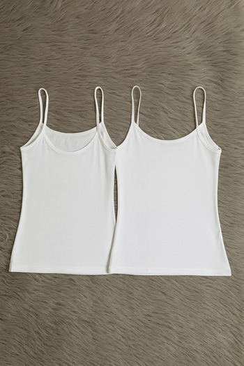 QKK Women's Modal Cotton Lycra String Strap 2-Piece Undershirt Q6K6K0T0Ka