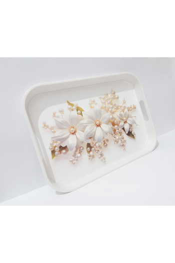 renkli çiçekler Tea Tray 34X24X3.5 cm Patterned Plastic Rectangular Tea Coffee Tray Presentation Tray