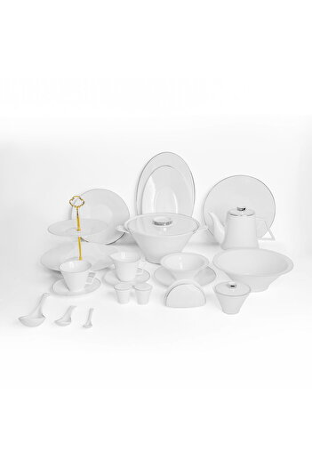 Alsaif Gallery Saif Gallery Porcelain Dinner Set, 65 Pieces - White