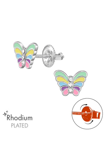 Sophia Collection 925 silver children's earrings, LOCK model, multicolor butterfly