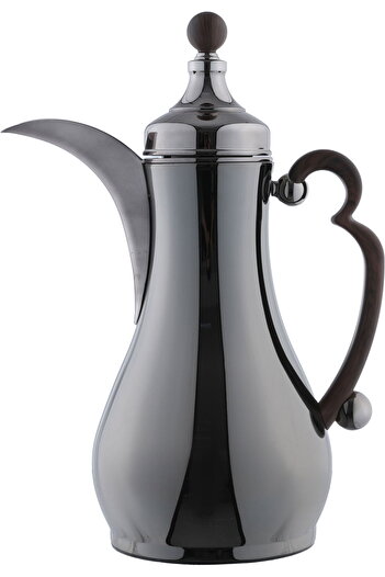 Alsaif Gallery Original Saif Gallery Thermos Set, 1/1 liter capacity, inner glass, outer steel, dark wood handle.