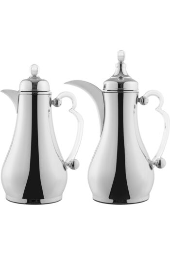 Alsaif Gallery Elegant Thermos Set, 1/1 Liters, Inner Glass, Outer Stainless Steel, Transparent Hand