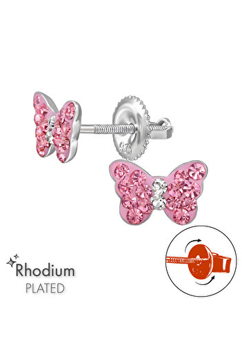 Sophia Collection 925 silver children's earrings, LOCK model, pink butterfly