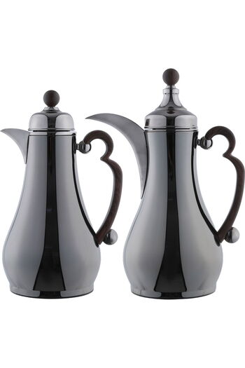 Alsaif Gallery Original Saif Gallery Thermos Set, 1/1 liter capacity, inner glass, outer steel, dark wood handle.