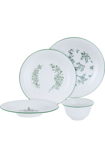 Alsaif Gallery Porcelain Dinner Set with Green Pattern Alsaif Gallery, 24 Pieces - White