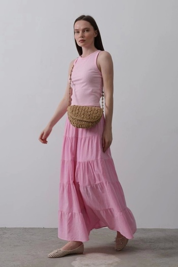BY ELİZE Layered Linen Skirt - Candy Pink