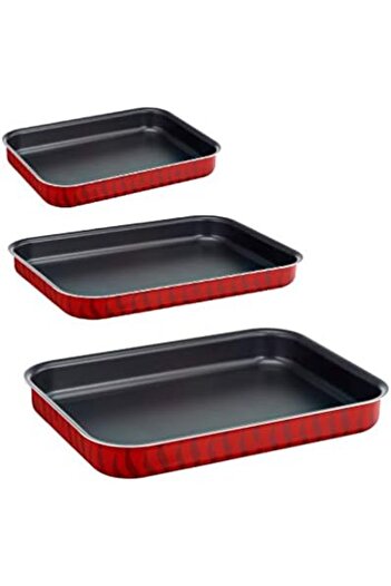 TEFAL Les Specialistes Rectangular Oven Dish Set, Black/Red, 3 Piece