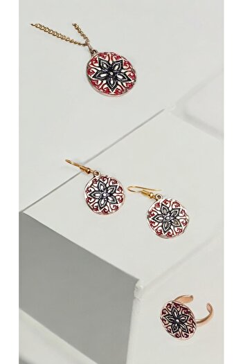gulflower nude 4 Pieces Copper Necklace Set Earrings and Ring Handmade Luxury Craftsmanship