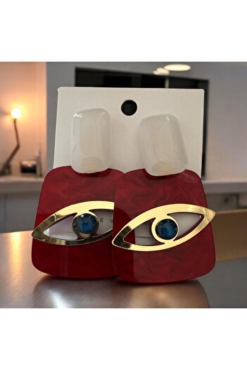 Mojo Jewellery Red Acetate Evil Eye Beaded Earrings with Gold Detail Modern Design – Women's Jewelry Accessories