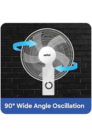 Sanford 16" Wall Fan with 60W Full Copper Motor, 5 AS Blades & 90° Oscillation (White)