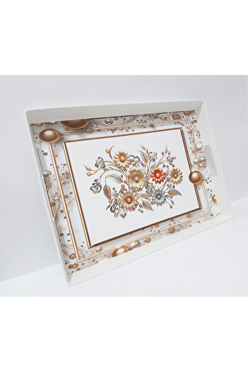 renkli çiçekler Tea Tray 38X28X3.5 cm Patterned Plastic Rectangular Tea Coffee Tray Presentation Tray