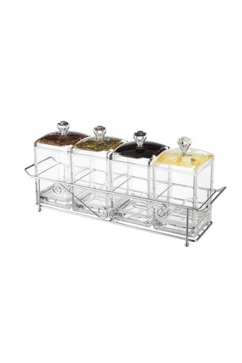 Dania 4 Pieces Clear Acrylic Spice Box Set with Metal Stand