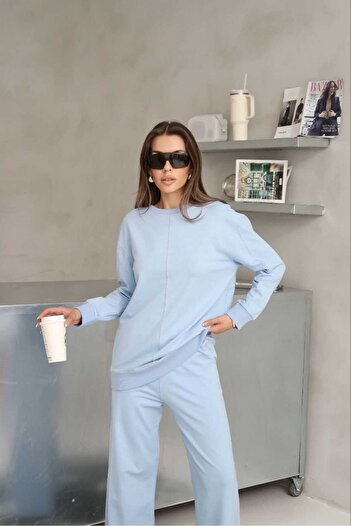 02Lady Fashion Σετ αθλητική φόρμα με φαρδύ πόδι με λεπτομέρεια ραφής