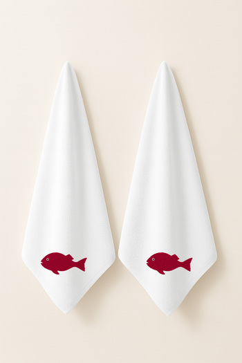LIWOGY Fish Embroidered Double Towel Hand & Face & Hair Towel Set