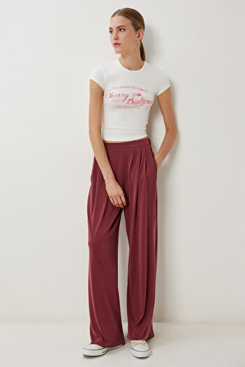 Lovelyİstanbul Wide Leg Draped Modal Trousers Lub0208 Tile