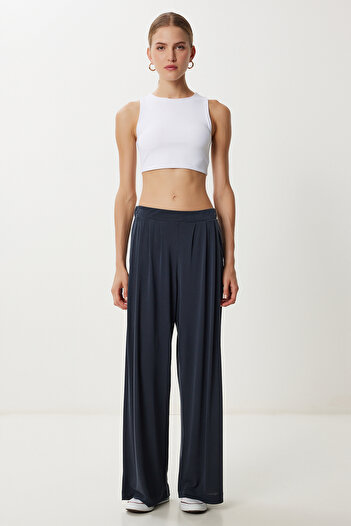Lovelyİstanbul Wide Leg Draped Modal Trousers Lub0208 Anthracite