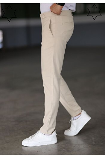 wamoss New Season Slim Fit Belted and Tongue Closure Linen Trousers Dil1