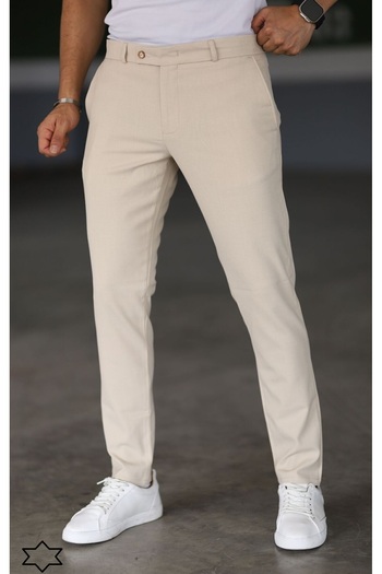 wamoss New Season Slim Fit Belted and Tongue Closure Linen Trousers Dil1