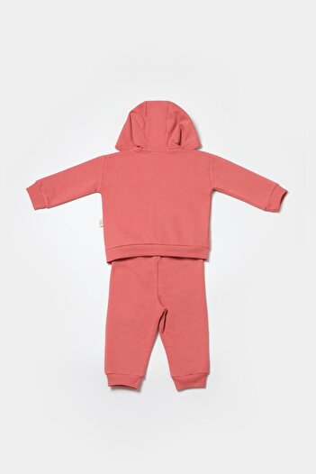 Magu Baby Cotton Hooded Teddy Bear Printed Tracksuit Set - Two Pieces