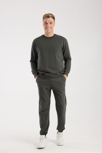 kaphone 10 Men's 0 Collar Oversize Leg Elastic Cotton Tracksuit Set