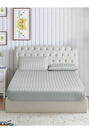 Donetella طقم ملاءات سرير مخططة مقاس 150×200 سم، مقاس كوين - ملاءة سرير واحدة + 2 كيس وسادة، جيب عميق 30 سم