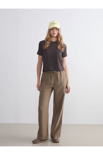 LC Waikiki Xside Khaki Waist Elastic Wide Leg Women's Pants W5Ia93Z8Nvy25