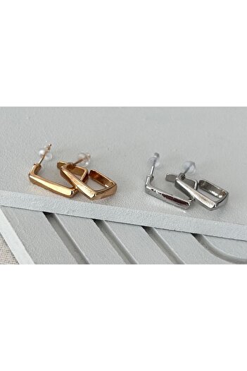 juleeco Stylish Small 2-Piece Rectangular Gold and Silver Earrings(1X1Cm)
