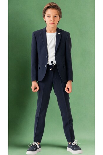 Atlas Kids Linen Jogger Boys Suit – Jacket, Pants, T-Shirt, Collar Brooch Set of 4