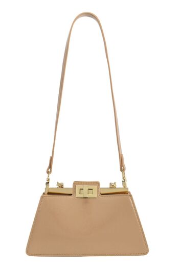 Generic fashionable luxury bag with golden accessories and chain handle along with detachable strap