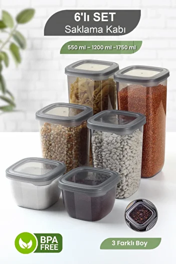 MYBOX 6 Piece Square Food Storage Container Set - Pulses Storage Box Spice Rack Snack Bowl 550-1200-1750 ml