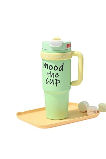 Mixbo Thermos Mood The Cup with straw and handle, stainless steel, 1000 ml, green