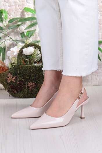 fort 129-1122 Fls Patent Leather Closed Front Open Back Heeled Women's Shoes